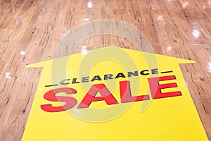 CLEARANCE SALE sticker set up on the ground floor in fashion mall