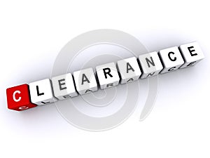 clearance word block on white