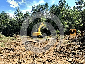 Clearing land and logging timber