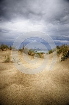 Clearing storm over beach