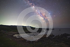 Clearly Milky way over shore of Oga town in Akita