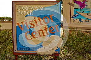 Visitor Center Sign at Piere 60 Park in Gulf Coast Beaches.