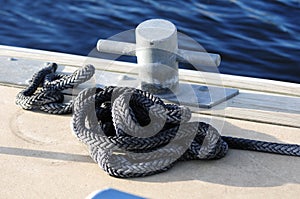 Cleat and rope on dock