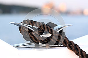 Cleat and rope, yacht detail