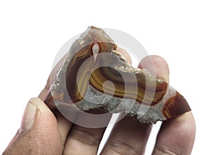 cleavage of crystal agate and yellow-brown stripes from Sumatra, Indonesia