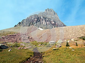 Clement Mountain as seen from Hidden Lake trail on Logan Pass in Glacier National Park during the 2017 fall fires in Montana USA