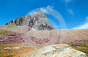 Clement Mountain as seen from Hidden Lake trail on Logan Pass in Glacier National Park during the 2017 fall fires in Montana USA