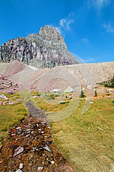 Clement Mountain as seen from Hidden Lake trail on Logan Pass in Glacier National Park during the 2017 fall fires in Montana USA