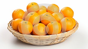 Clementine mandarin oranges in basket on white background fresh citrus fruits display concept