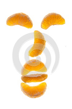 Clementine parts on white background