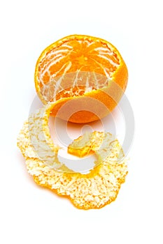 Clementine with segments on a white background