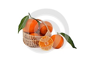 Clementine, tangerine or mandarin fruit with leaves