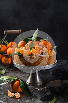 Clementines polenta cake, dark background