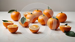 Clementines set on a white background, different foreshortening. photo