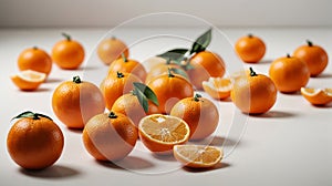 Clementines set on a white background, different foreshortening. Isolated photo