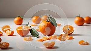 Clementines set on a white background, different foreshortening. Isolated photo