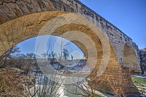 Clements Stone Arch Bridge in winter, Kansas