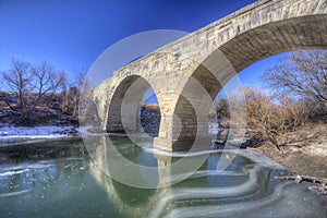 Clements Stone Arch Bridge in winter