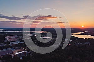 Clemson Memorial Stadium during sunset in the fall