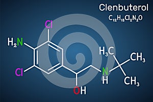 Clenbuterol molecule. It is sympathomimetic amine, decongestant, bronchodilator, used in respiratory conditions, in