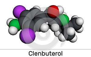 Clenbuterol molecule. It is sympathomimetic amine, decongestant and bronchodilator, used in respiratory conditions, in asthma.