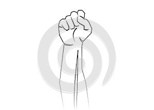 A clenched fist hand raised in the air. Protest, strength, freedom, revolution, rebel, revolt concept design vector illustration