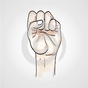 A clenched fist held high in protest, sketch