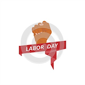 clenched fist illustration vector design. brown hand design and red ribbon for text .design for labor day .