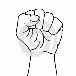 Clenched fist line art or out line illustration on white background