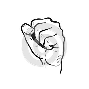 Clenched fist in protest. Sketch vector illustration