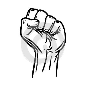 Clenched fist raised up. Hand drawn sketch vector