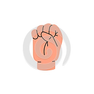 Clenched fist sign of protest movement or gesture language, vector isolated.