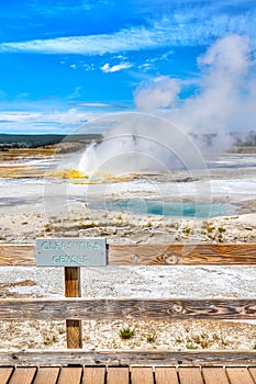 Clepsydra Geyser Erupts at Yellowstone National Park in Wyoming, USA