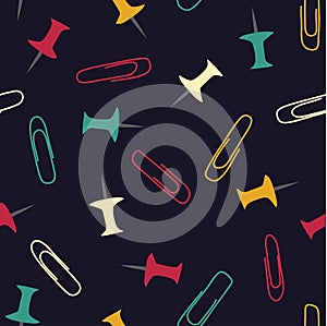 Clerical button and clip. Vector bright seamless pattern.