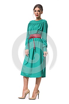 Clerk manager business woman in formal green party dress s