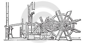 Clermont Steam Ship Paddle Wheel Unit vintage engraving