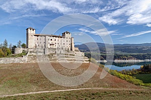 Cles castle and Lake Santa Giustina, Trentino, Italy