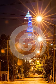 Cleveland downtown street view at night