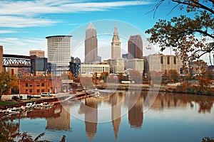 Cleveland, Ohio, USA skyline on the Cuyahoga River