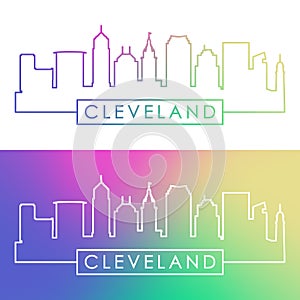 Cleveland skyline. Colorful linear style.