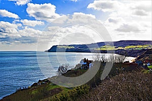 Cleveland Way Coastal walkway, in Robin Hood`s Bay, North Yorkshire.