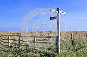 Cleveland Way signage at Staithes, Yorkshire Moors, England