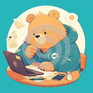 A clever bear software engineer cartoon style