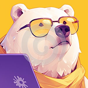 A clever bear software engineer cartoon style