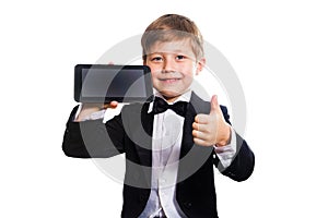 The clever boy and tablet, isolated