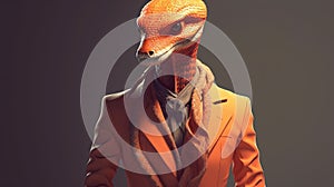 clever forceful orange snake, digital art illustration, Generative AI