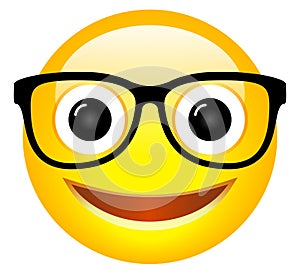 Clever happy emoji with glasses vector cartoon photo