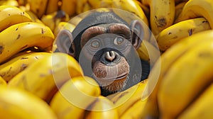 A clever monkey has disguised themselves as a banana blending in perfectly with the pile as they plan their next move photo