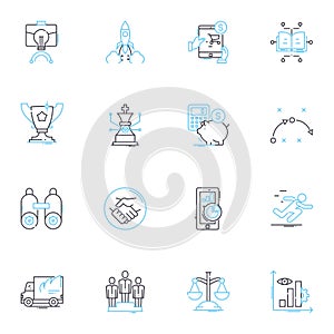 Clever move linear icons set. Strategy, Tactic, Cunning, Quick-witted, Shrewd, Resourceful, Inventive line vector and