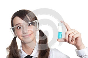 Clever student with test tube photo